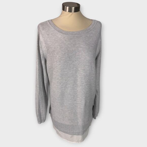 Hilary Radley XL Gray Ribbed Sweater with Blouse Look Hem - Picture 1 of 8